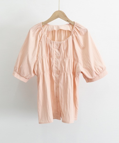Miniministore(ミニミニストア)の「半袖シャツブラウス シャーリングトップス(シャツ/ブラウス・レディース・クリーム/ブルー/ピンク/ブラック・FREE)」の19枚目の写真