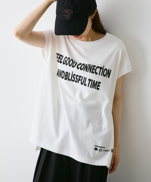 FEEL GOOD CONNECTION AND BLISSFUL TIME(フィールグッドコネクションアンドブリスフルタイム)の「【F&B】オーガンニックコットンフレンチスリーブT(Tシャツ/カットソー・レディース・オフホワイト/チャコールグレー・FREE)」の1枚目の写真