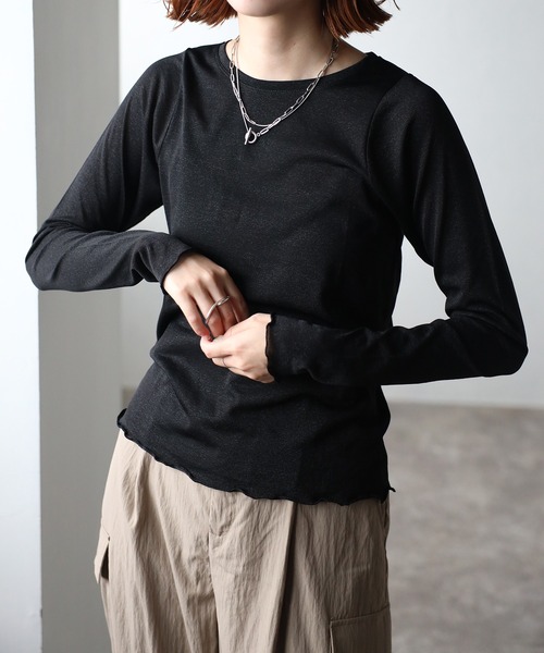 meilmada(メイルマダ)の「クルーネックラメカットソー(Tシャツ/カットソー・レディース・グレー/ブラック・FREE)」の5枚目の写真