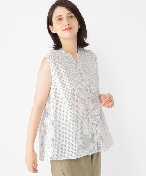 セール】シングルガーゼ襟フリルノースリーブブラウス（シャツ