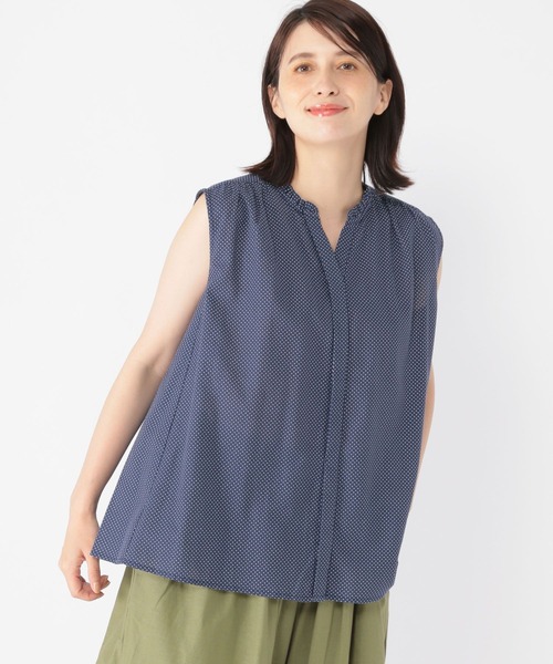 セール】シングルガーゼ襟フリルノースリーブブラウス（シャツ