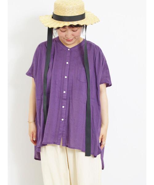 Samansa Mos2（サマンサ モスモス）の「インド楊柳花柄ジャカードチュニック（シャツ/ブラウス・レディース・ブラック/パープル/キナリ/グリーン・F）」の4枚目の写真