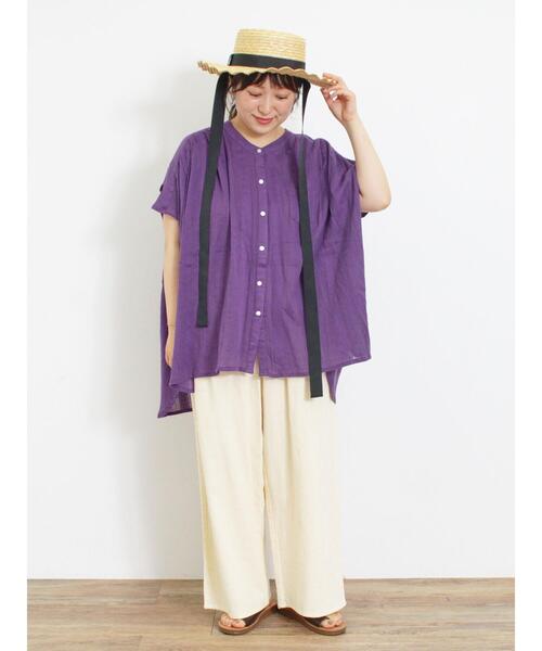 Samansa Mos2（サマンサ モスモス）の「インド楊柳花柄ジャカードチュニック（シャツ/ブラウス・レディース・ブラック/パープル/キナリ/グリーン・F）」の18枚目の写真