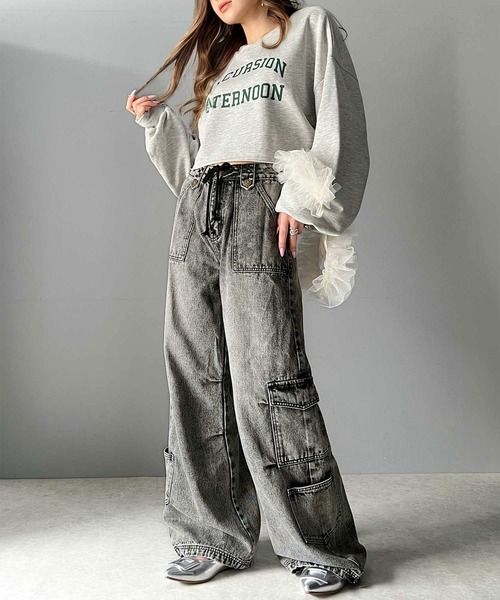 Java（ジャバ）の「《Javaジャバコラボ》旬なこなれ感。ヴィンテージ加工裾ドロストワイドデニムパンツ（カーゴパンツ・レディース・その他1/ブラック・LARGE/MEDIUM/SMALL/X-LARGE）」の4枚目の写真