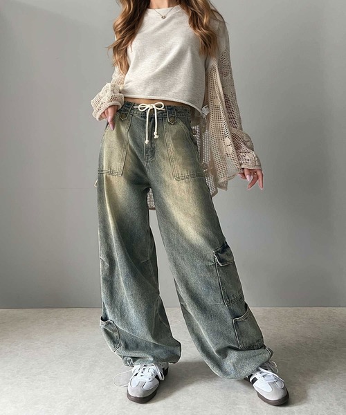 JEMUT正規品★23SS★Sounds ワイドカーゴデニムパンツ welise×翔】モードギミックワイドカーゴパンツ/ドレープTR/12oz