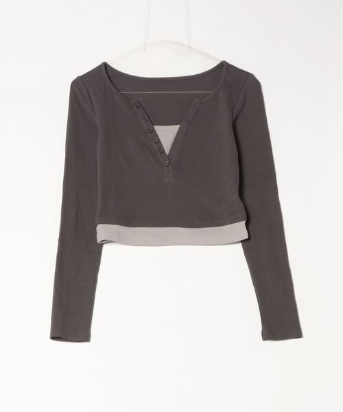 Per sist ence(パーシエンス)の「オープンヘンリーネックレイヤード風長袖トップス(Tシャツ/カットソー・レディース・ネイビー/ベージュ/チャコールグレー・MEDIUM/LARGE/X-LARGE/SMALL)」の13枚目の写真