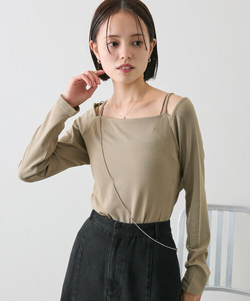 mystic（ミスティック）の「レイヤードカットソー（Tシャツ/カットソー・レディース・ブラック/カーキ/オフホワイト・FREE）」の2枚目の写真