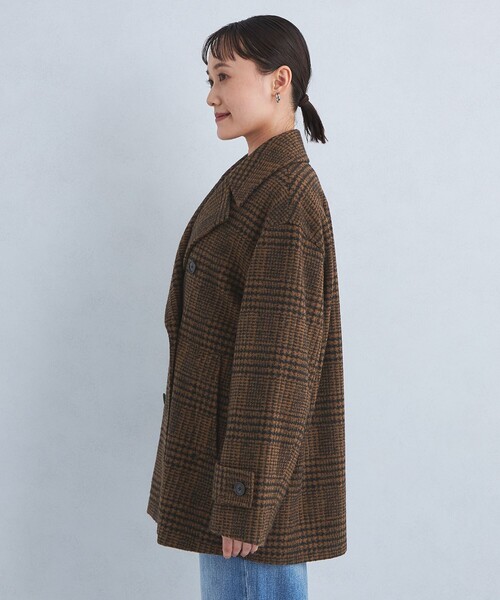 green label relaxing(グリーンレーベルリラクシング)の「ボンディング チェック コート(ピーコート・レディース・ブラック/ブラウン・36/38)」の11枚目の写真