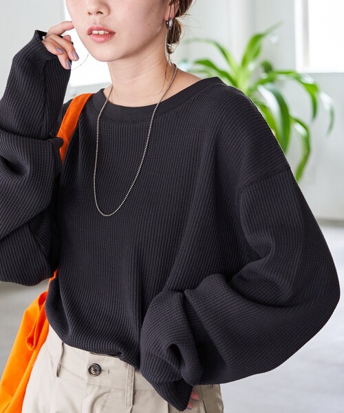 FREAK'S STORE（フリークスストア）の「限定展開　ワッフル クルーネック チュニック プルオーバー（Tシャツ/カットソー・レディース・イエロー/ベージュ/ライトグレー/ブラック/オリーブ/ナチュラル/ブルー・ﾌﾘ-）」の21枚目の写真