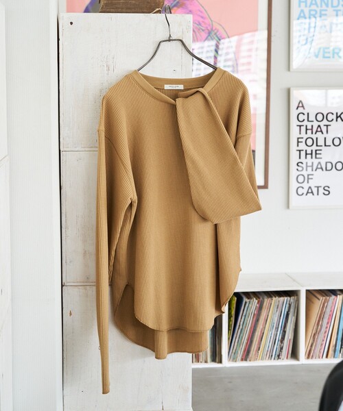 FREAK'S STORE（フリークスストア）の「限定展開　ワッフル クルーネック チュニック プルオーバー（Tシャツ/カットソー・レディース・イエロー/ベージュ/ライトグレー/ブラック/オリーブ/ナチュラル/ブルー・ﾌﾘ-）」の8枚目の写真