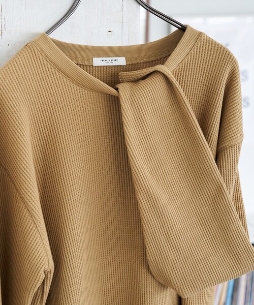 FREAK'S STORE（フリークスストア）の「限定展開　ワッフル クルーネック チュニック プルオーバー（Tシャツ/カットソー・レディース・イエロー/ベージュ/ライトグレー/ブラック/オリーブ/ナチュラル/ブルー・ﾌﾘ-）」の9枚目の写真
