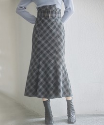 配色チェック柄ハイウエストスカート