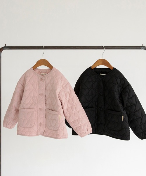 BRANSHES（ブランシェス）の「ハートキルティングジャケット（ブルゾン・キッズ・ブラック/ピンク・140cm/150cm/90cm/100cm/110cm/120cm/130cm）」の3枚目の写真