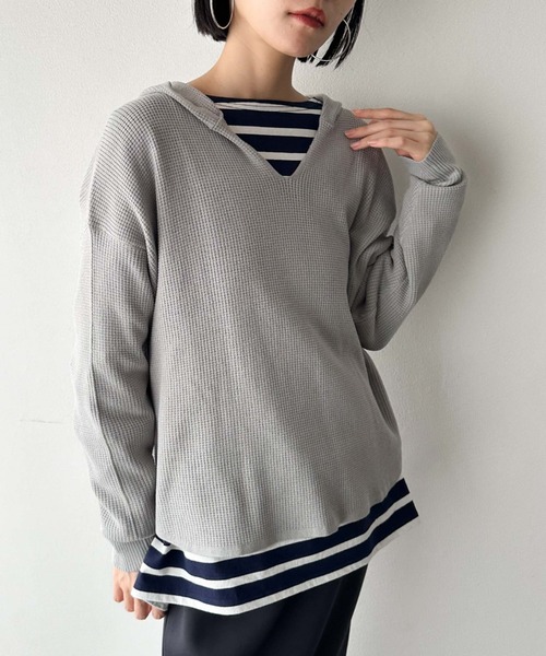 Doux archives(ドゥアルシーヴ)の「ワッフルフーディニット(ニット/セーター・レディース・ブラック/ベージュ/グレー・38)」の17枚目の写真