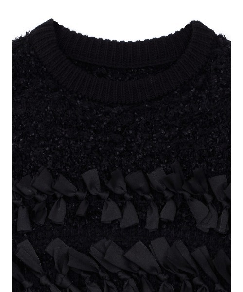 Ameri（アメリ）の「RIBBON TAPE SHORT KNIT TOP（ニット