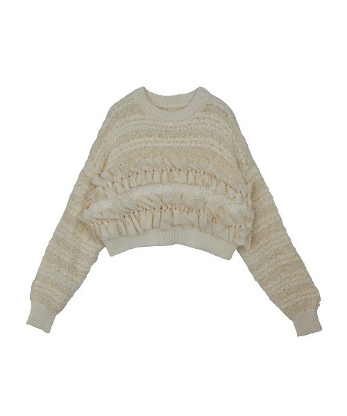 トップス Ameri RIBBON TAPE SHORT KNIT TOP Ameri（アメリ）の「RIBBON TAPE SHORT KNIT TOP（ニット