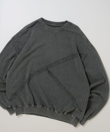 sulfur dyeing cut off switching hard wash sweat shirt/硫化染め カットオフ 切り替えスウェットシャツ レディース メンズ