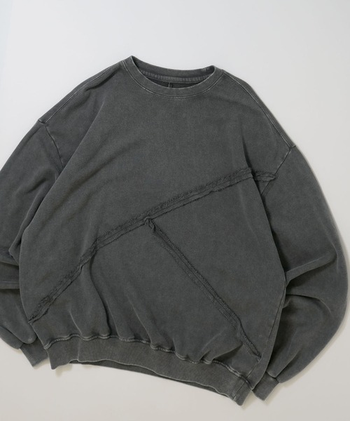 Ritzy(リッツィー)の「sulfur dyeing cut off switching hard wash sweat shirt/硫化染め カットオフ 切り替えスウェットシャツ レディース メンズ(スウェット・メンズ・ベージュ/ブラック/チャコールグレー・L/XL/M)」の1枚目の写真