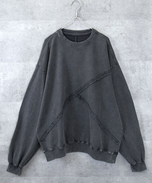 Ritzy(リッツィー)の「sulfur dyeing cut off switching hard wash sweat shirt/硫化染め カットオフ 切り替えスウェットシャツ レディース メンズ(スウェット・メンズ・ベージュ/ブラック/チャコールグレー・L/XL/M)」の5枚目の写真