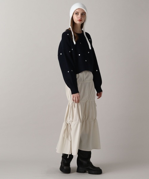 FOREVER 21（フォーエバー トゥエンティーワン）の「【2024FW】ハート刺繍クロップドニットプルオーバー（ニット/セーター・レディース・グレー/ネイビー/グリーン・FREE）」の4枚目の写真