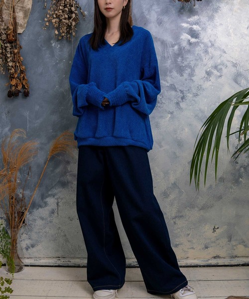 セール】【Nora Lily】Mall Yarn V Neck Pull Over(UNISEX)（Tシャツ