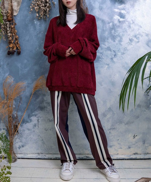 セール】【Nora Lily】Mall Yarn V Neck Pull Over(UNISEX)（Tシャツ