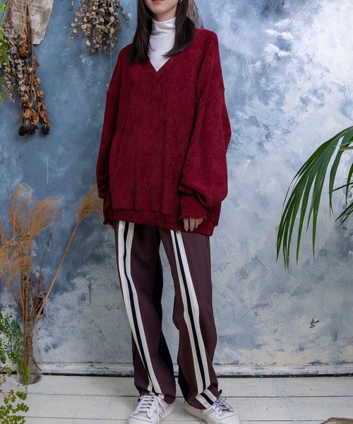 セール】【Nora Lily】Mall Yarn V Neck Pull Over(UNISEX)（Tシャツ