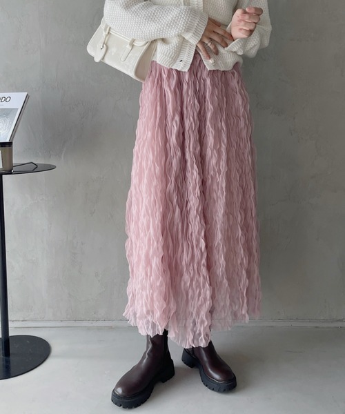 TREOVER（トレオーバー）の「【6色展開】春大活躍！ チュール ワッシャー フリル ボリューム スカート（スカート・レディース・ベージュ/ピンク/ブラウン/ライトグレー/ブラック/アイボリー・FREE）」の6枚目の写真