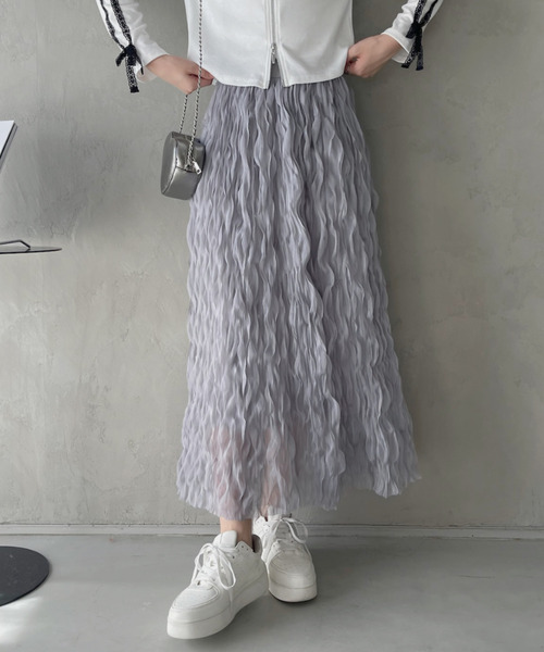 TREOVER（トレオーバー）の「【6色展開】春大活躍！ チュール ワッシャー フリル ボリューム スカート（スカート・レディース・ベージュ/ピンク/ブラウン/ライトグレー/ブラック/アイボリー・FREE）」の3枚目の写真