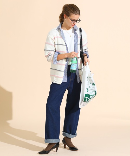 sara&cake(サラアンドケイク)の「カラーボーダールーズニットカーデ(カーディガン/ボレロ・レディース・ピンク/ブルー・FREE)」の1枚目の写真