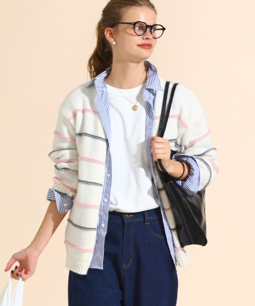 sara&cake(サラアンドケイク)の「カラーボーダールーズニットカーデ(カーディガン/ボレロ・レディース・ピンク/ブルー・FREE)」の20枚目の写真