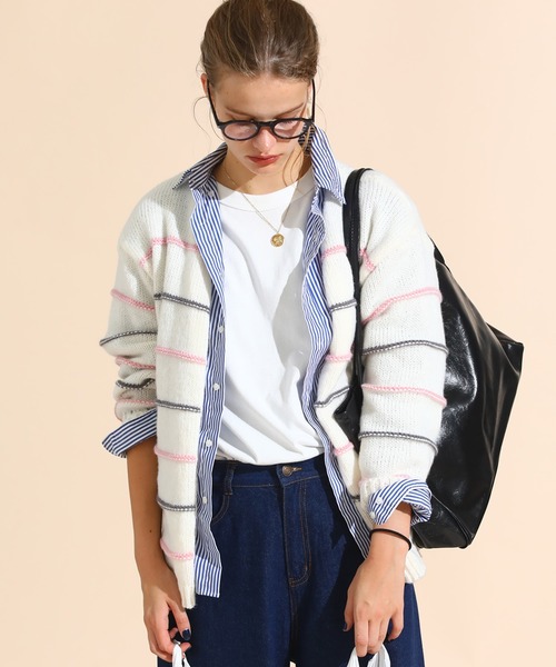 sara&cake(サラアンドケイク)の「カラーボーダールーズニットカーデ(カーディガン/ボレロ・レディース・ピンク/ブルー・FREE)」の21枚目の写真