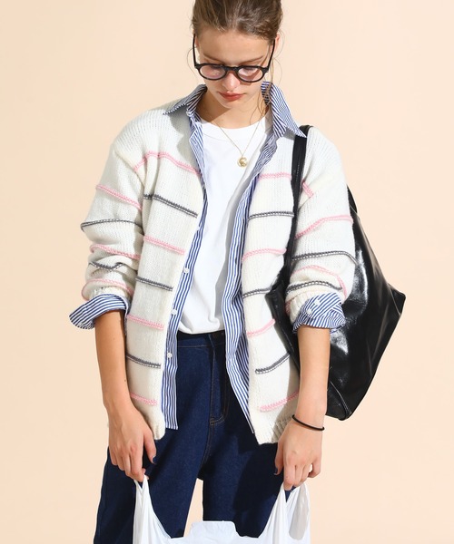sara&cake(サラアンドケイク)の「カラーボーダールーズニットカーデ(カーディガン/ボレロ・レディース・ピンク/ブルー・FREE)」の22枚目の写真