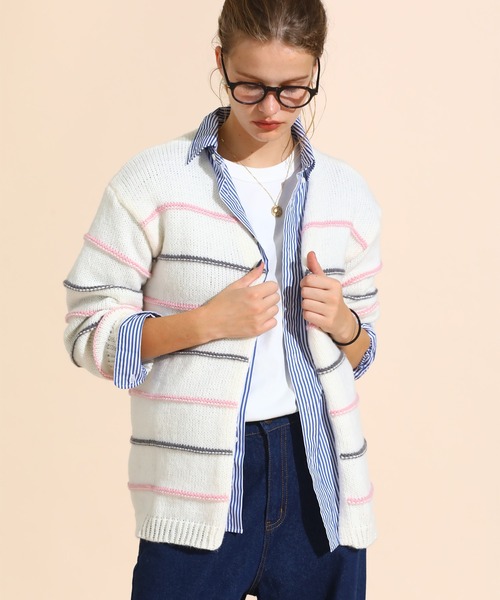 sara&cake(サラアンドケイク)の「カラーボーダールーズニットカーデ(カーディガン/ボレロ・レディース・ピンク/ブルー・FREE)」の17枚目の写真
