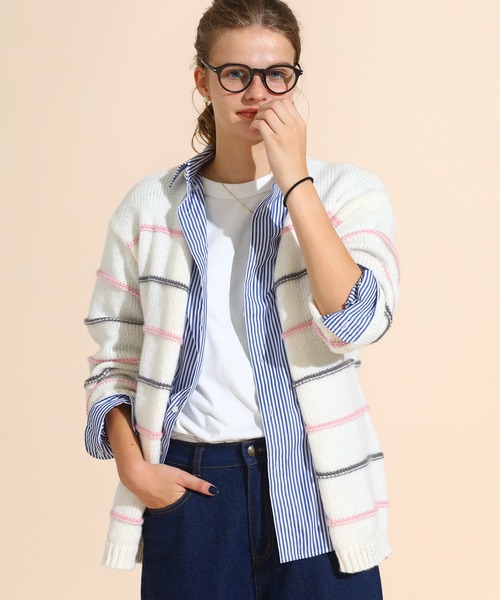 sara&cake(サラアンドケイク)の「カラーボーダールーズニットカーデ(カーディガン/ボレロ・レディース・ピンク/ブルー・FREE)」の16枚目の写真