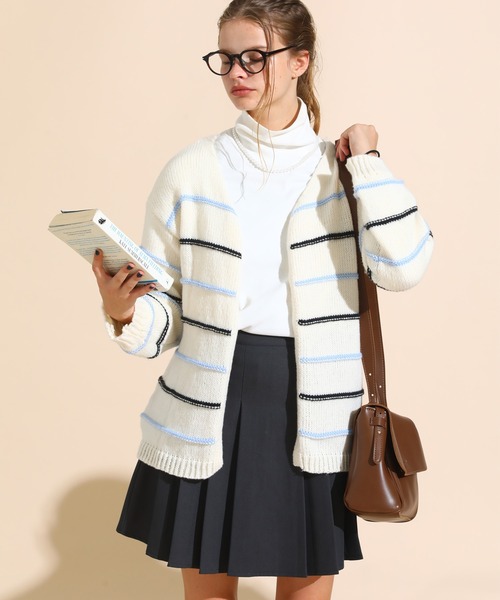 sara&cake(サラアンドケイク)の「カラーボーダールーズニットカーデ(カーディガン/ボレロ・レディース・ピンク/ブルー・FREE)」の6枚目の写真