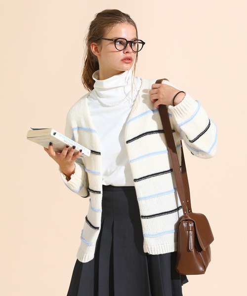 sara&cake(サラアンドケイク)の「カラーボーダールーズニットカーデ(カーディガン/ボレロ・レディース・ピンク/ブルー・FREE)」の8枚目の写真