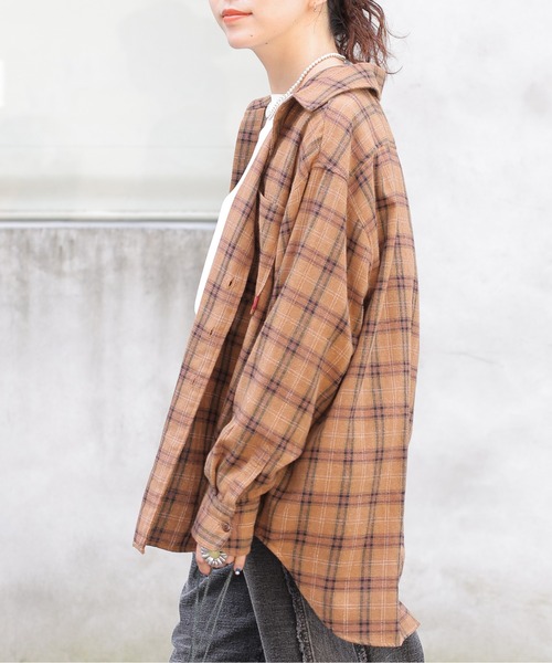 【セール】チェックグランパシャツ/ユニセックス（シャツ/ブラウス）｜DOUBLE NAME（ダブルネーム）