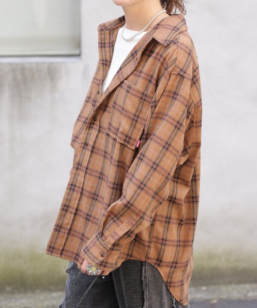 【セール】チェックグランパシャツ/ユニセックス（シャツ/ブラウス）｜DOUBLE NAME（ダブルネーム）