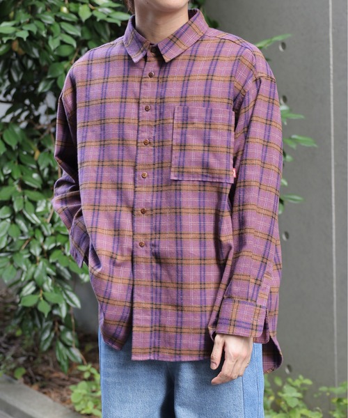 【セール】チェックグランパシャツ/ユニセックス（シャツ/ブラウス）｜DOUBLE NAME（ダブルネーム）