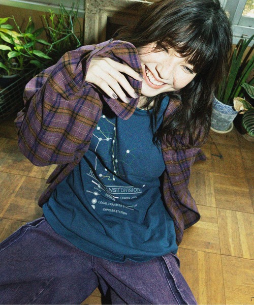 【セール】チェックグランパシャツ/ユニセックス（シャツ/ブラウス）｜DOUBLE NAME（ダブルネーム）