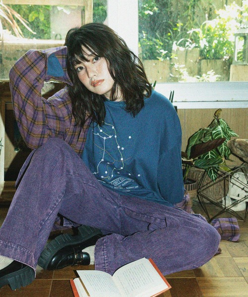 【セール】チェックグランパシャツ/ユニセックス（シャツ/ブラウス）｜DOUBLE NAME（ダブルネーム）