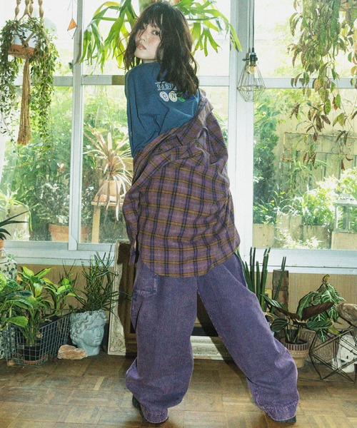 【セール】チェックグランパシャツ/ユニセックス（シャツ/ブラウス）｜DOUBLE NAME（ダブルネーム）