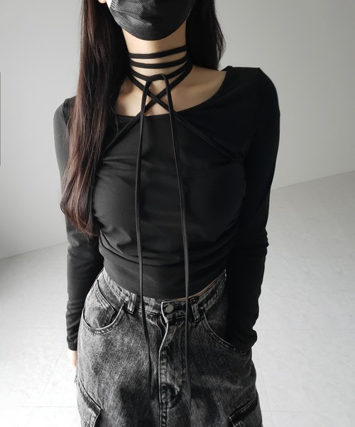 新品 チョーカー トップス SCARF CHOKER TOPS ブラック 黒 JOSE MOON tシャツ SCARF CHOKER TOPS/スカーフチョーカー
