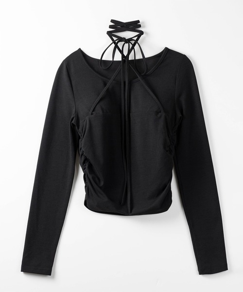 3color 】クロスストラップロングチョーカーリボントップス ／ cross