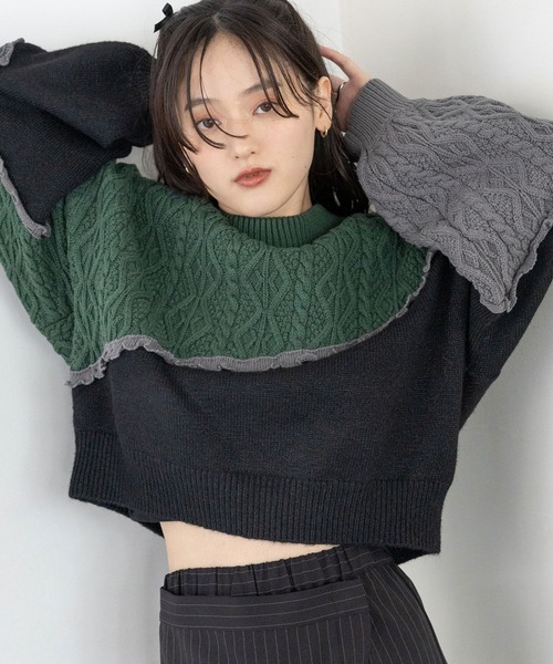 RAGEBLUE（レイジブルー）の「配色メロウ/デザインケーブルニット（ニット/セーター・レディース・ベージュ系/ブラック系/ホワイト系・FREE）」の20枚目の写真