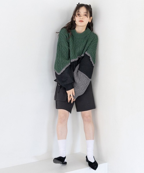 RAGEBLUE（レイジブルー）の「配色メロウ/デザインケーブルニット（ニット/セーター・レディース・ベージュ系/ブラック系/ホワイト系・FREE）」の14枚目の写真