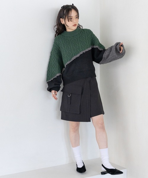 RAGEBLUE（レイジブルー）の「配色メロウ/デザインケーブルニット（ニット/セーター・レディース・ベージュ系/ブラック系/ホワイト系・FREE）」の15枚目の写真