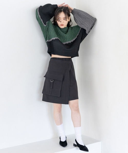 RAGEBLUE（レイジブルー）の「配色メロウ/デザインケーブルニット（ニット/セーター・レディース・ベージュ系/ブラック系/ホワイト系・FREE）」の16枚目の写真