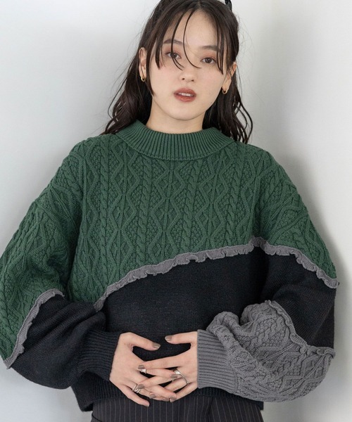 RAGEBLUE（レイジブルー）の「配色メロウ/デザインケーブルニット（ニット/セーター・レディース・ベージュ系/ブラック系/ホワイト系・FREE）」の18枚目の写真